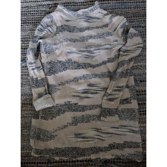 Cardigan Sweater Wool Mohair Blend M Open Knit Multicolor Cream Grey Lagenlook - Picture 11 of 11